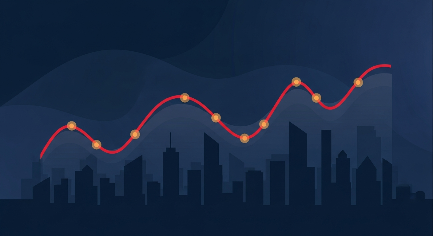 Crime trend analysis graph over a city skyline